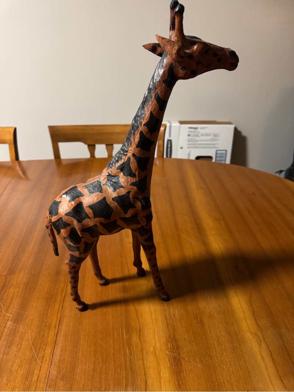 Handcrafted Wooden Giraffe Figurine in Brown and Black